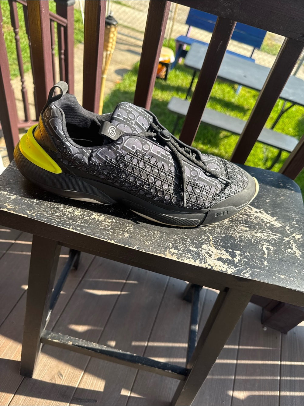 Dior Men’s Black Monogram Runner with Yellow Heel Patch Dior B24